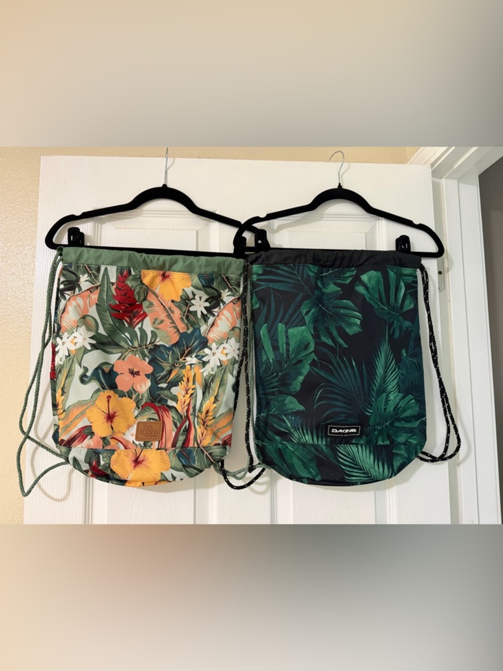 Dakine Tropical and Leaf Print Drawstring Bags